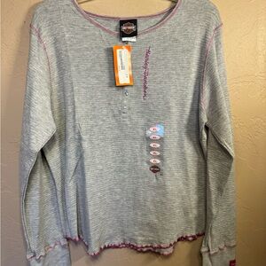 Women’s Harley-Davidson Gray and Pink Henley Shirt